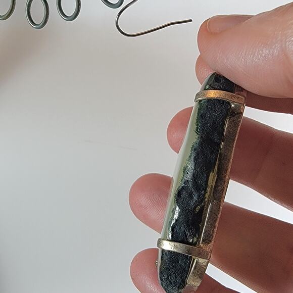 Green Agate Stalactite Pendant – Raw Slice Necklace + 20" Silver Snake Chain - Picture 10 of 10